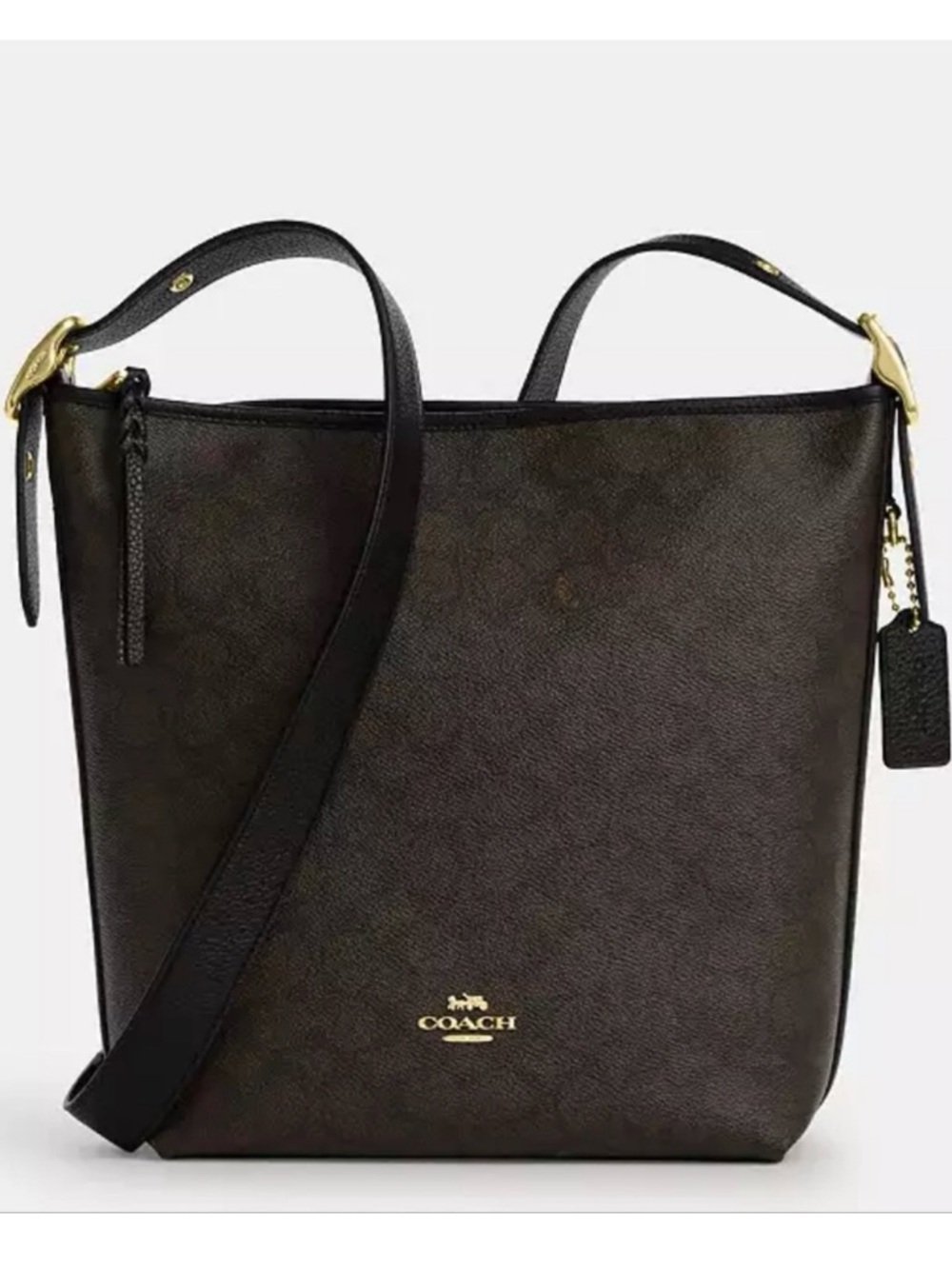 Coach Brown Signature Crossbody Bucket Bag with Gold Hardware